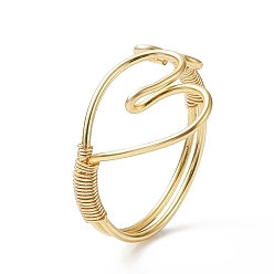 Золотой Кольцо-манжета с открытым сердцем из медной проволоки для женщин, золотые, внутренний диаметр: 18 мм