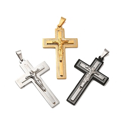 Couleur Mélangete Placage sous vide 304 grands pendentifs en acier inoxydable, crucifix croix, couleur mixte, 54x33x6mm, Trou: 8mm