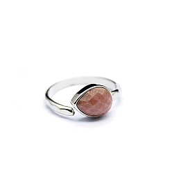 Rodonita Anillos de puño abiertos con forma de lágrima de rodonita natural, anillo de latón platino, tamaño de EE. UU. 8 (18.1 mm)