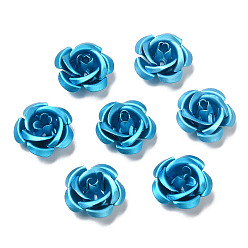 Deep Sky Blue Aluminum Beads, Oxidation, Rose, Deep Sky Blue, 15x15x9mm, Hole: 1.4mm