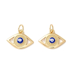 Blue Rack Plating Brass Enamel Pendants, with Jump Ring, Cadmium Free & Nickel Free & Lead Free, Real 18K Gold Long-Lasting Plated, Evil Eye, Blue, 11.5x16x2mm, Hole: 3.5mm