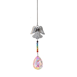 Teardrop Glass Teardrop Sun Catcher Hanging Prism Ornaments with Iron Angel, for Home, Garden, Ceiling Chandelier Decoration, 400mm