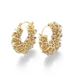 Real 18K Gold Plated Clear Cubic Zirconia Croissant Hoop Earrings, Brass Wire Wrap Jewelry for Women, Real 18K Gold Plated, 30x11mm, Pin: 0.9mm