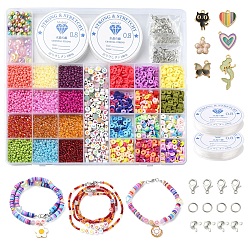 Mixed Color DIY Bracelet Necklace Making Kit, Including Imitation Pearl & Luminous & Letter Acrylic & Glass Seed& Polymer Clay Disc Beads, Heart & Mermaid & Butterfly & Flower Alloy Pendants, Mixed Color