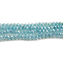 Turquoise Moyen Brins de perles de verre peint à cuisson transparente, couleur ab , facette, ronde, turquoise moyen, 2.5x2mm, Trou: 0.7mm, Environ 148~152 pcs/chapelet, 12.05~12.36 pouce (30.6~31.4 cm)