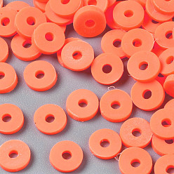Rouge Orange Perles d'argile polymère faites à la main respectueuses de l'environnement, disque / plat rond, perles heishi, rouge-orange, 6x1mm, trou: 2 mm, environ 23500 pcs / 1000 g