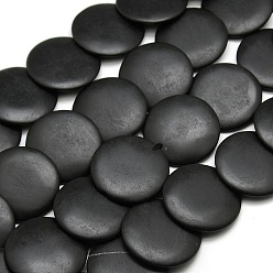 Черный Камень Натуральный плоский круглый черный камень бисер пряди, 30x5 мм, отверстия : 1 мм, около 17 шт / нитка, 15