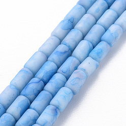 Light Sky Blue Opaque Baking Painted Crackle Glass Beads Strands, Frosted, Column, Light Sky Blue, 7.5x4.5mm, Hole: 1mm, about 49pcs/strand, 18.31 inch(46.5cm)