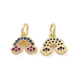 Real 18K Gold Plated Brass Micro Pave Cubic Zirconia Charm, with Jump Rings, Rainbow Charm, Real 18K Gold Plated, 8.5x10x2.5mm, Hole: 3.2mm