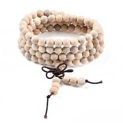 Wheat Dual-use Items, Wrap Style Buddhist Jewelry Camphorwood Round Beaded Bracelets or Necklaces, Wheat, 600mm
