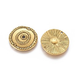 Antique Golden Tibetan Style Links/Connectors, Lead Free and Cadmium Free, Flat Round, Antique Golden, 22x2mm, Hole: 1.5mm