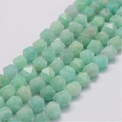 Amazonite Natural Amazonite Bead Strands, Star Cut Round Beads, Faceted, 10x9x9mm, Hole: 1mm, about 40pcs/strand, 15.3 inch(39cm)