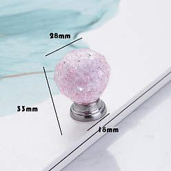 Pink Acrylic & Alloy Cabinet Door Knobs, Crackle Glass Style Kitchen Drawer Pulls Cabinet Handles, Round, Pink, 28x33mm