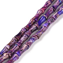 Púrpura Hilos de cuentas de jaspe imperial natural, teñido, palo de bambú, púrpura, 12x5 mm, agujero: 0.5 mm, sobre 34 unidades / cadena, 15.94'' (40.5 cm)