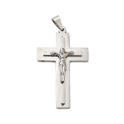 Couleur Acier Inoxydable 304 en acier inoxydable gros pendentifs, crucifix croix, couleur inox, 54x33x6mm, Trou: 8mm