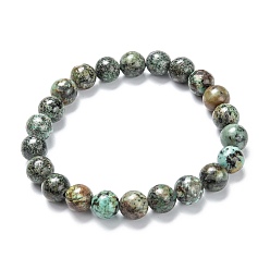Turquoise Africaine Bracelets de perles extensibles en turquoise africaine naturelle (jaspe), ronde, diamètre intérieur: 2-1/8 pouce (5.5 cm), perles: 8~9 mm