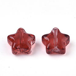 Brique Rouge Perles de verre peintes par pulvérisation transparent, étoiles, firebrick, 8x8x4mm, Trou: 0.8~1mm