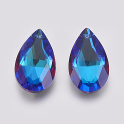 Bermuda Blue K9 Glass Rhinestone Pendants, Imitation Austrian Crystal, Faceted, teardrop, Bermuda Blue, 27.5~28x16~16.5x8~8.5mm, Hole: 1.6mm