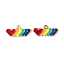 Colorido Colgantes de esmalte de aleación de orgullo de color arcoíris, encantos del corazón, la luz de oro, colorido, 10.2x21.6x1.5 mm, agujero: 2 mm