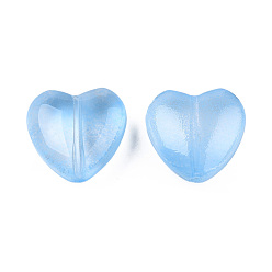 Bleu Ciel Clair Perles de verre peintes par pulvérisation transparent, cœur, lumière bleu ciel, 12x12x5.5mm, Trou: 0.9~1mm