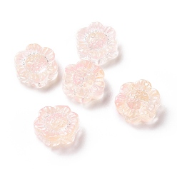 Misty Rose Transparent Spray Painted Glass Beads, Lotus, Misty Rose, 13x14x6mm, Hole: 1.2mm