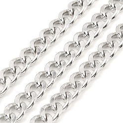Platinum Oxidation Aluminum Diamond Cut Chains, Cuban Link Chains, Unwelded, with Spool, Platinum, 11.5x8x2mm, about 98.43 Feet(30m)/Roll