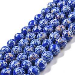 Синий Синтетические имперские нитки из бисера яшмы, окрашенные, круглые, синие, 10 мм, отверстие : 1.4 мм, около 38 шт / нитка, 14.57'' (37 см)