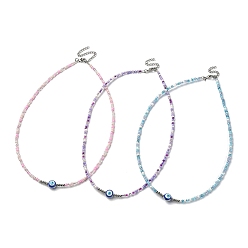 Mixed Color 3Pcs 3 Color Alloy Enamel Evil Eye & Seed Beaded Necklaces Set, Mixed Color, 17.91~18.11 inch(45.5~46cm), 1Pc/color