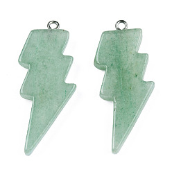 Green Aventurine Natural Green Aventurine Pendants, Lightning Bolt Charm, with Stainless Steel Color Tone 304 Stainless Steel Loops, 40~44.5x17~20x4.5~6mm, Hole: 2mm