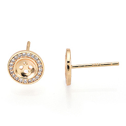 Real 18K Gold Plated 925 Sterling Silver Micro Pave Cubic Zirconia Stud Earring Findings, with Cabochon Settings and Ear Nuts, Flat Round, Nickel Free, Real 18K Gold Plated, 8.5mm, Pin: 0.8mm, Tray: 5mm