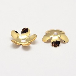 Real 18K Gold Plated Flower Grade AAA Brass Bead Caps, Cadmium Free & Nickel Free & Lead Free, Real 18K Gold Plated, 8x2mm, Hole: 1mm