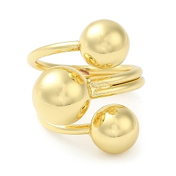 Real 18K Gold Plated Rack Plating Brass Triple Round Ball Open Cuff Rings, Cadmium Free & Lead Free, Real 18K Gold Plated, US Size 9 3/4(19.5mm)
