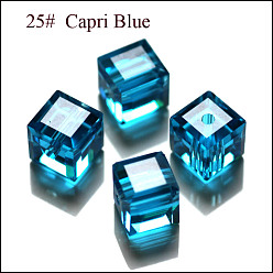 Озёрно--синий Имитация Австрийские кристаллические шарики, класс AAA, граненые, кубические, Плут синий, 8x8x8 мм (размер в пределах диапазона погрешностей 0.5~1 мм), отверстие : 0.9~1.6 мм