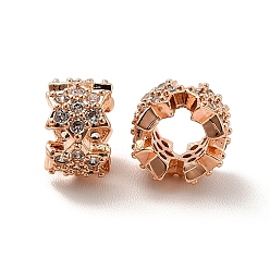 Rose Gold Rack Plating Brass Micro Pave Cubic Zirconia Beads, Long-Lasting Plated, Cadmium Free & Lead Free, Column with Snowflake, Rose Gold, 8x5mm, Hole: 3.5mm