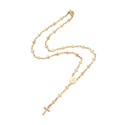 Oro 304 collares de cuentas del rosario de acero inoxidable, oval con virgen maría, cruzar, dorado, 17.16 pulgada (43.6 cm)