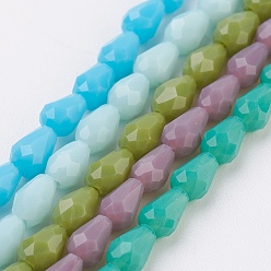 Mixed Color Imitation Jade Glass Beads Strands, Faceted, teardrop, Mixed Color, 5x3mm, Hole: 1mm, about 100pcs/strand, 18.3 inch~19 inch