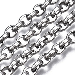 Stainless Steel Color 304 Stainless Steel Cable Chains, with Spool, Unwelded, Oval, Stainless Steel Color, 7.5x6x2.5mm, about 32.8 Feet(10m)/roll.