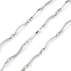 Stainless Steel Color Handmade 304 Stainless Steel Curved Bar Link Chains, Soldered, with Spool, Stainless Steel Color, 15.5x1x1mm, Ring: 2mm, about 32.81 Feet(10m)/Roll