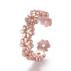 Rose Gold Adjustable Brass Toe Rings, Open Cuff Rings, Open Rings, Flower, Rose Gold, Size 4, Inner Diameter: 14.5mm
