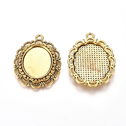 Antique Golden Metal Alloy Pendant Cabochon Settings, Setting for Cabochon, Cadmium Free Nickel Free & Lead Free, Flower, Antique Golden, Oval Tray: 14x18mm, 31x23x3mm, Hole: 2.5mm