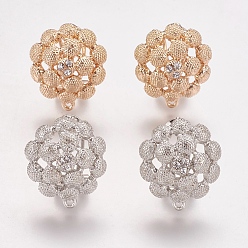 Mixed Color Alloy Rhinestone Stud Earring Findings, with Loop, Flower, Mixed Color, 23x20mm, Hole: 1mm, Pin: 0.7mm