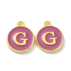 Letter G Golden Plated Alloy Enamel Charms, Cadmium Free & Lead Free, Enamelled Sequins, Flamingo, Flat Round with Letter, Letter.G, 14x12x2mm, Hole: 1.4mm