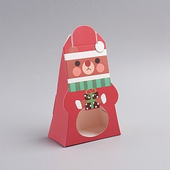 Red Christmas Cardboard Paper Boxes, with Clear Window, Candy Bags, for Xmas Party Favors, Bear, Red, 5.5x10.3x16.9cm