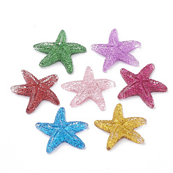 Mixed Color Resin Cabochons, with Glitter Powder, Starfish/Sea Stars, Mixed Color, 15~17x16~18x4~5.5mm