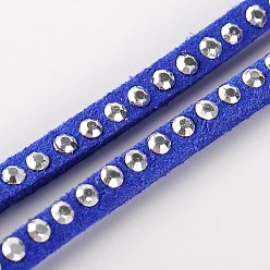 Bleu Moyen  Rivet faux cordon en daim, dentelle de faux suède, avec de l'aluminium, bleu moyen, 3x2 mm, environ 20 mètres / rouleau