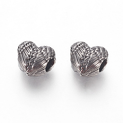 Antique Silver 316 Surgical Stainless Steel European Beads, Large Hole Beads, Heart with Wing, Antique Silver, 10x11.5x7.5mm, Hole: 4.5mm