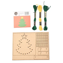 Christmas Tree Christmas Themed DIY Nail String Art Kit for Adults, Drawing Nails Winding Lines Painting, Including Wooden Stencil and Woolen Yarn, Christmas Tree Pattern, 21x16x0.3cm
