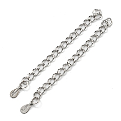 Stainless Steel Color 304 & 201 Stainless Steel Curb Chain Extender, End Chains, with Teardrop Chain Tabs, Stainless Steel Color, 57mm