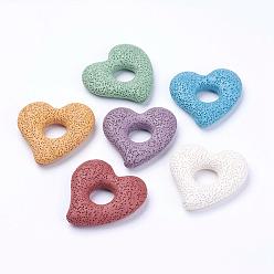 Mixed Color Natural Lava Rock Big Pendants, Dyed, Heart, Mixed Color, 55x52x13mm, Hole: 15.5mm