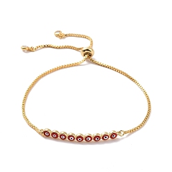 FireBrick Enamel Evil Eye Link Slider Bracelet with Cubic Zirconia, Real 18K Gold Plated Brass Lucky Jewelry for Women, FireBrick, Inner Diameter: 1/2~3-1/4 inch(1.2~8.3cm)
